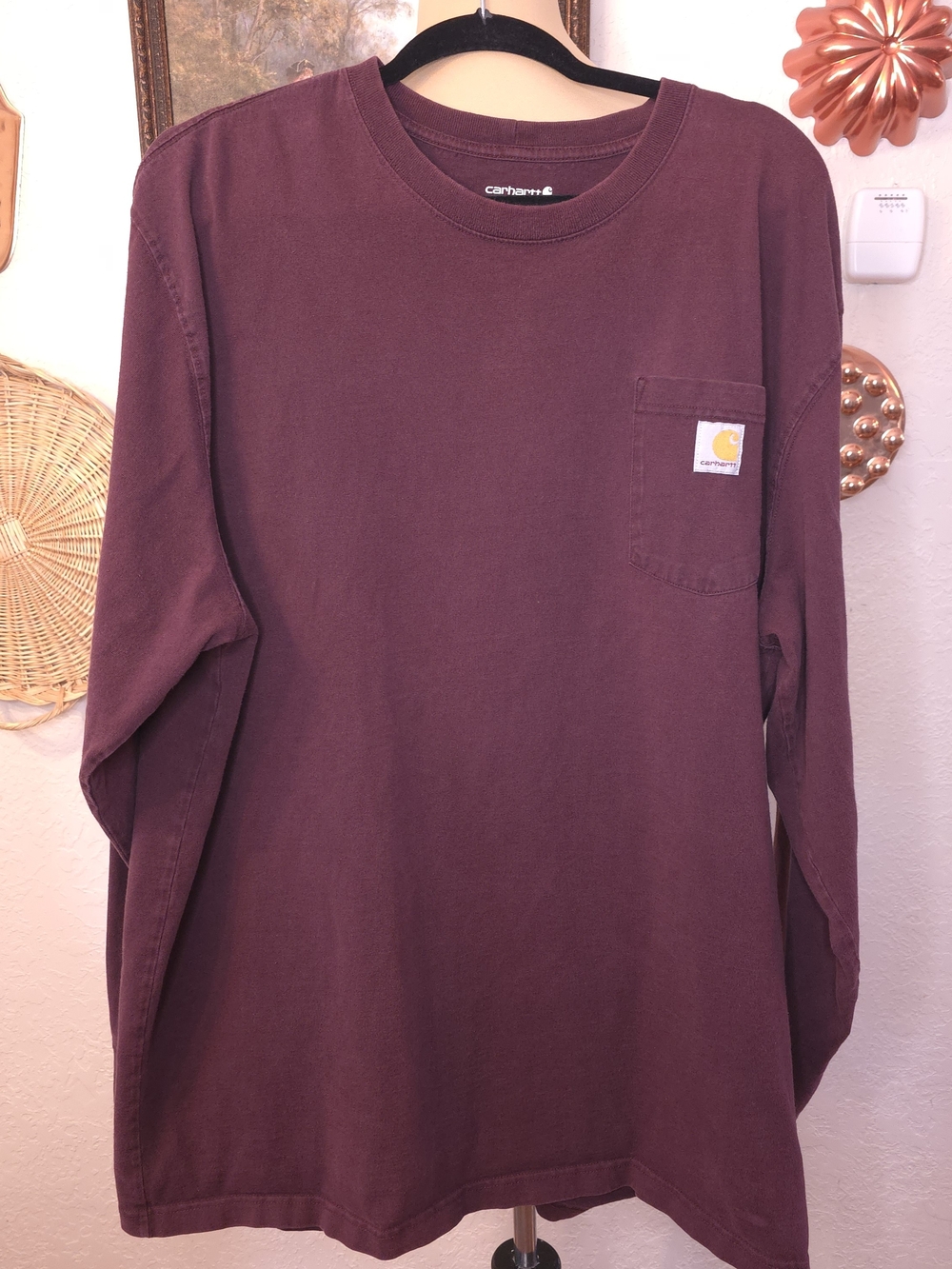 Carhartt Men’s 2XL Loose Fit Burgundy Long Sleeve Pocket T-Shirt Workwear